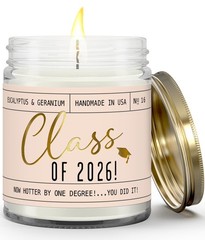 Graduation Gift for Her Class of 2026″ Soy Candle, w/Eucalypus 9 Ounce, Amber