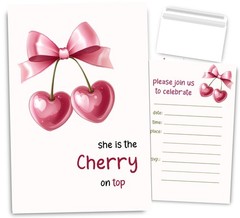 VAVINCI Cherry Birthday lnvitation for Girls, She 4.4 x 6.3 inches, Pink Red