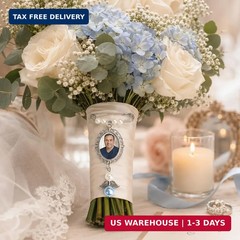 Wedding Bouquet Photo Charms, Something Blue Gift For Bride, Memorial Pin For We