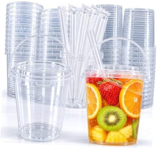 Drink Buckets with Lids and Straws, Reusable Clear Plastic Party 30 Sets 34 oz