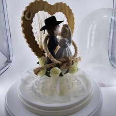 Roped with Love ~ Western Cake Topper Groom Black Cowboy Hat Bride in White READ