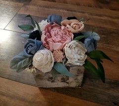 Dusty Blue Pink Navy Box Centerpiece Sola Wood Flower Arrangement Wedding Decor