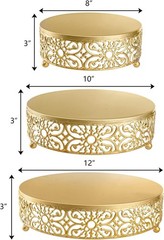 Antique Gold Round Cake Stands – 3 Pack for Weddings & Celebrations (8″ 10″ 12″)