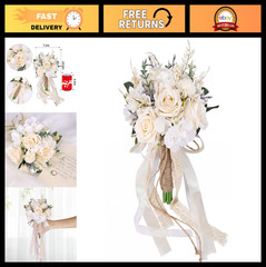 Elegant White Champagne Artificial Rose Wedding Bouquets for Bride & Bridesmaid