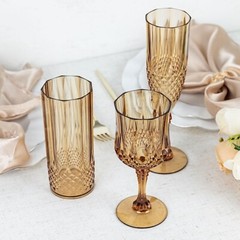 GOLD 6 Plastic 8 oz Crystal Cut Goblets WINE GLASSES Party Events Decorations