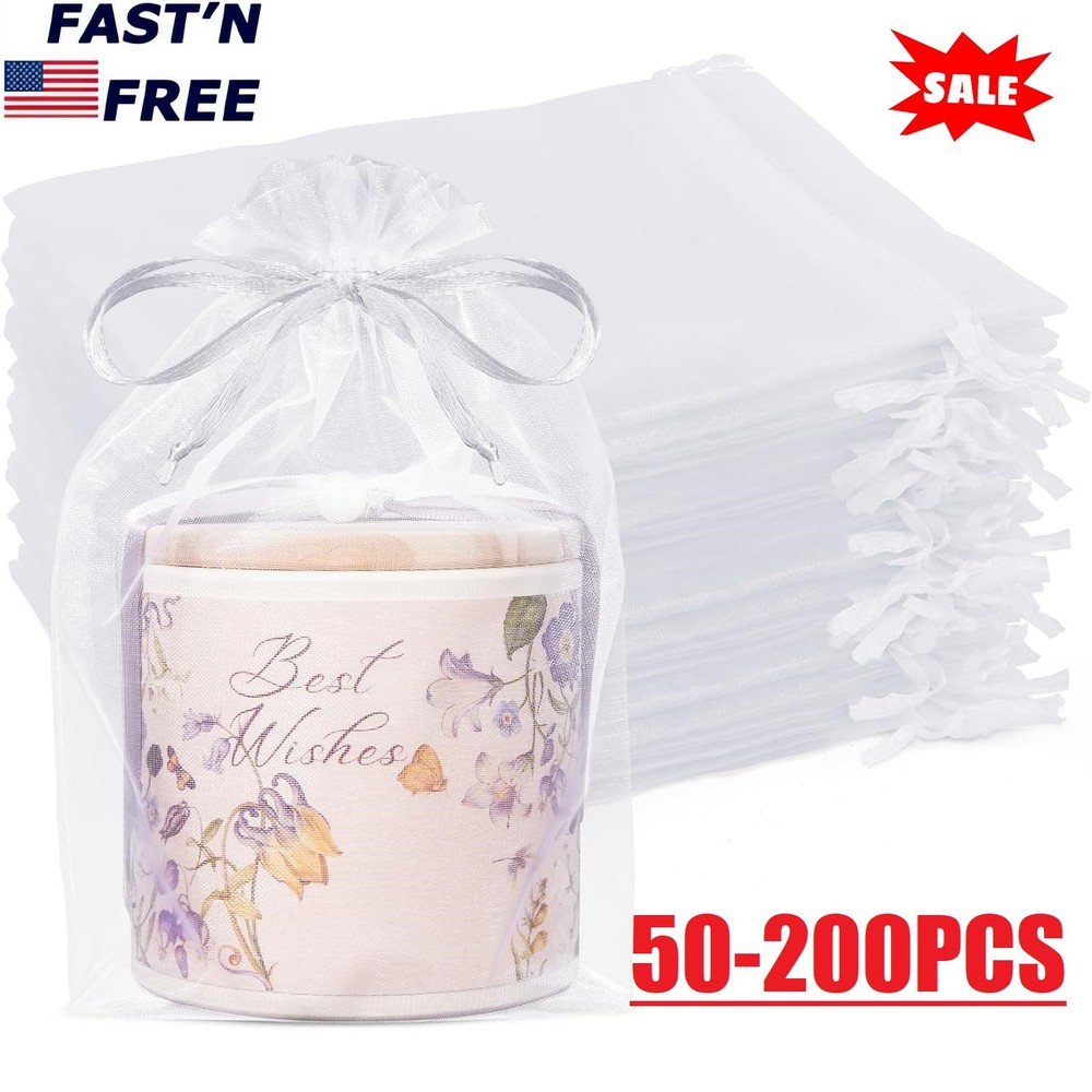 200× Sheer Organza Gift Packing Pouches Wedding Favors Party Candy Jewelry Bags