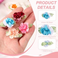 20Pcs Ribbon Flowers 1.2″ Fabric Flowers Satin Ribbon White/Blue