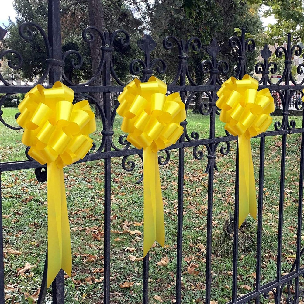 Big Decorative Yellow Pull Bows with Long Tails – 9″ Wide, Set of 6, Easter