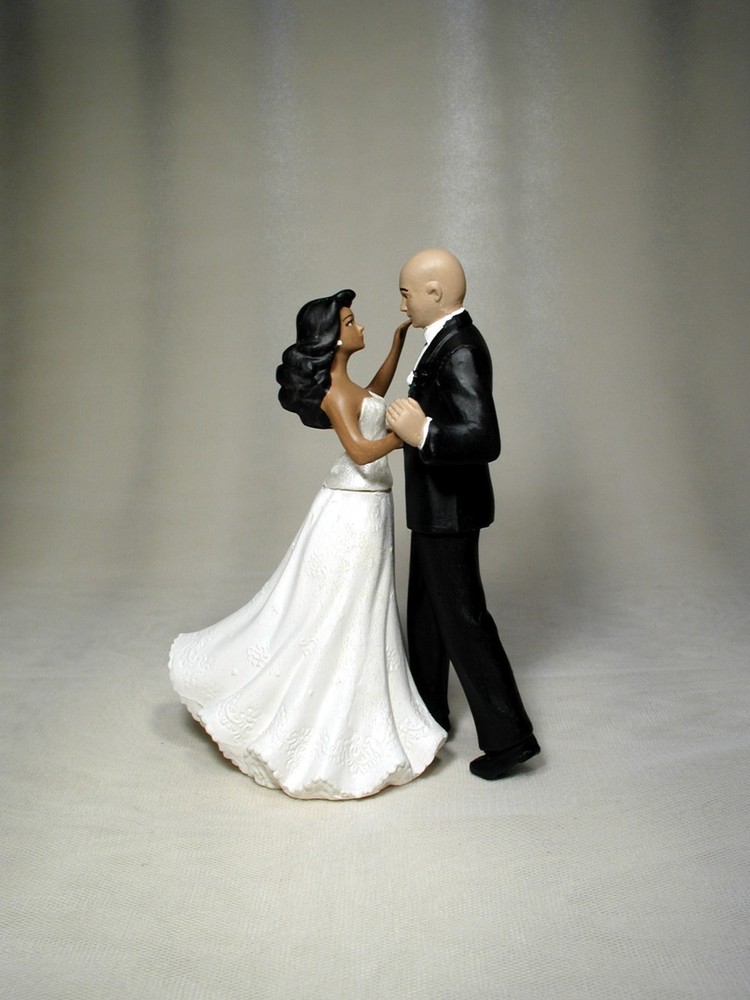 Interracial BALD Hispanic Groom African American Brown Bride 6″ Wedding FD25