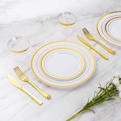 Goodluck 150 Pieces Gold Disposable Plates For 25 Guests Plastic Party Wedding