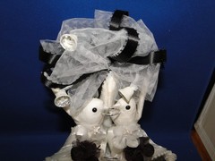 New Elegant Vintage Love Birds, double bells, black floral and white lace #55