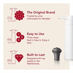 Vacu Vin Original Wine Saver with 2 Vacuum Bottle 1 Pump + 2 Stoppers, White