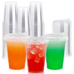 6oz Clear Plastic Drinking Cups (90 Pack) with Strawless Sip 1 Clear – 16 ounce