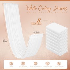 Showgeous 8 Panels White Ceiling Drapes for Wedding, 5ftx20ft Sheer Chiffon-L…