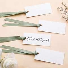 Name Place Cards 100 PCS Blank Wedding Satin Ribbon 1.57×3.54 Inch Sage Green