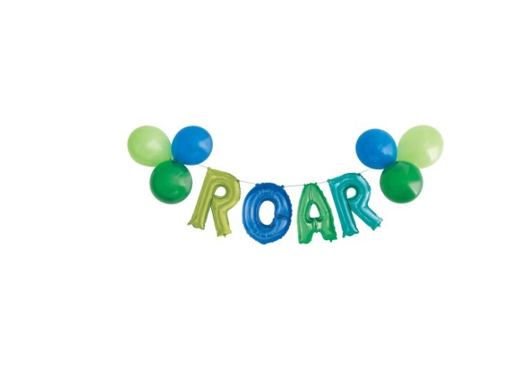 «Roar» Foil Letter  Banner  with latex Balloons kit Green, Blue and teal – new 