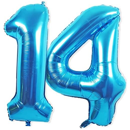 14 Balloon Number, 40 Inch Blue Foil Balloons Giant Jumbo Helium Blue Number 14