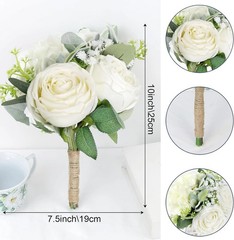 Bridesmaid Bouquets Set of 6 – Ivory White Artificial Flowers Bouquet for Brides