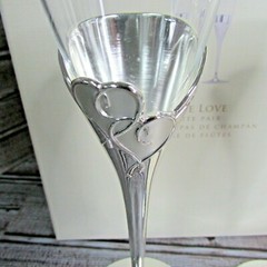 Lenox True Love Toasting Flute Pair Silver Plate & Clear Glass Set of 2