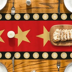 Red Movie Theme with Gold Star Design Movie Night Table Runner, Red Carpet