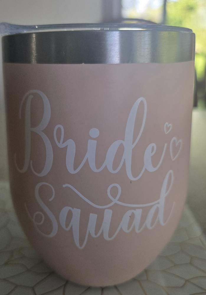 Bride Squad 12oz Wine Tumbler W/Lid Pink Insulated Stainless Bachelorette Gift