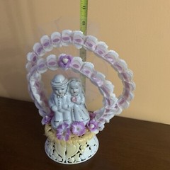 Vintage Glossy Bride And Groom With Pink Double Arches Wedding Cake Topper