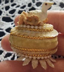 Antique Egg Porcelain Bird w Faux Pearls Sequins Velvet Flowers Cake Topper?