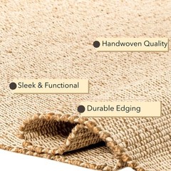 Chardin home 5×7 Jute Cotton Hand Woven Area Rug, Natural Jute Braided Boho F…