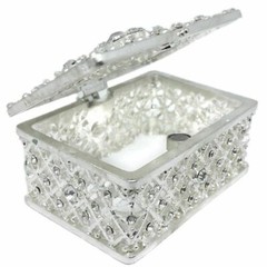 Women Silver Plated Alloy Crystal Rhine Stone Jewelery Wedding Favor Trinket Box