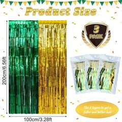 3Pack 3.3Ft x 6.6Ft Graduation Foil Fringe Curtain Backdrop Decorations, Gree…
