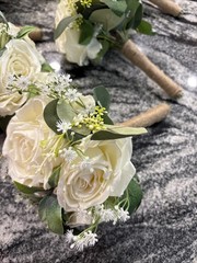 Set of 6 Wedding Bridesmaid Bouquets – 7 Inch Ivory Artificial Flowers Bouque…