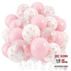 Pink Bow Balloons, 12 Inch Pastel Light Pink 12 inch 35pcs Pink White