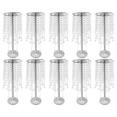 10 Pieces Crystal Table Centerpieces Silver Flower Stand Wedding Party Decor