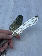 Vintage 800 Silver Cake Server & Knife Set Geometric Engraved Continental