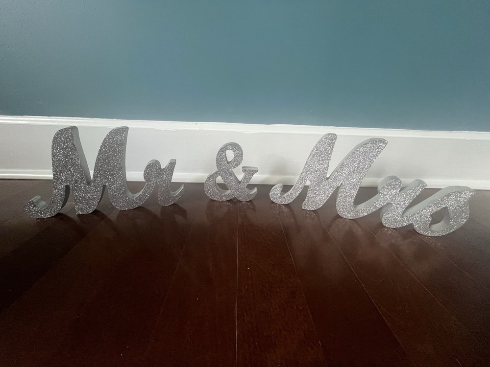 Silver Glitter Mr & Mrs Wedding Table Sign Set, Freestanding Letters (3pc)