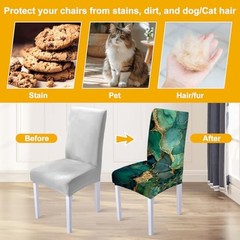 Marble Chair Covers Set of – Green Gold Abstract Pattern Stretch Dining 4 25