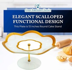 Elegant 13-Inch Gold-Trimmed Scalloped Cake Stand – Dishwasher Safe Delight