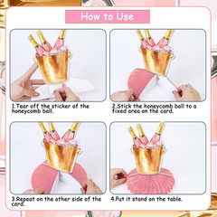Champagne Table Honeycomb Centerpieces, 8Pcs Pink and Gold Champagne Party Decor