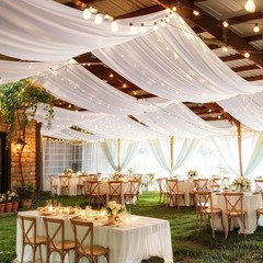 6 Panels White Ceiling Drapes with Lights 60″W x 240″L (Pack of 6),