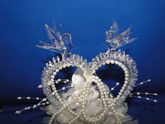 New Elegant Wedding Blown Glass Heart with Love Birds Cake top #20
