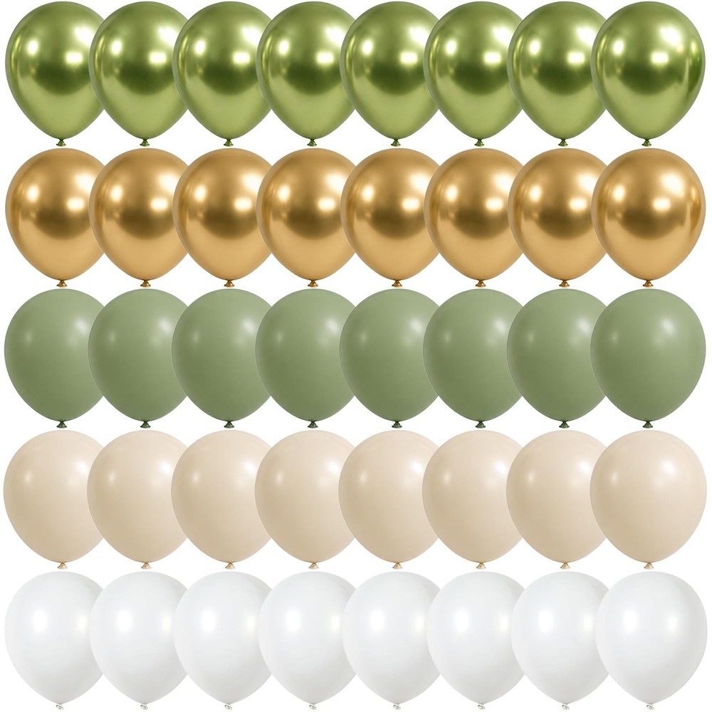 Sage Green Gold Balloons, 12 Inch 60 Pcs Metallic 12 Inch, White