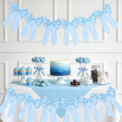 1-String 6.5Ft Blue Bows Garland Banner, 6 Pcs Pre-Strung Bows Party Decorations