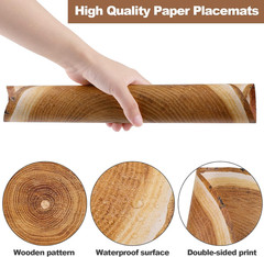 60 Pack 13.8 Inches Wooden Slice Paper Placemats Disposable Rustic Wood Grain ro