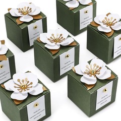 Affrolling 50 Pcs Wedding Favor Boxes with Thanks Card Square Flower Candy Boxes