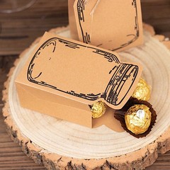 25 Natural Mini Mason Jar Shaped Paper Gift Boxes Jute Rope Ties Party Events