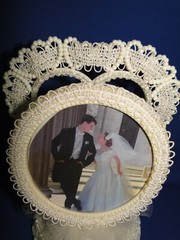 New Elegant Wedding ivory Picture Frame Caketop with decored heart Backing #138