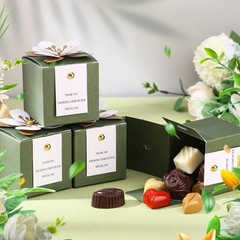 Affrolling 50 Pcs Wedding Favor Boxes with Thanks Card Square Flower Candy Boxes