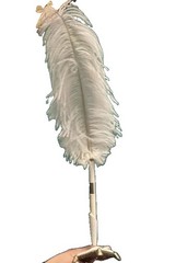 Vintage White feather pen with Cushion Pen Holder Whimsical Renaissance Era