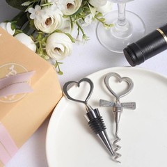SILVER Heart Wine BOTTLE Stopper OPENER Gift Set Wedding Favor Party Events Home