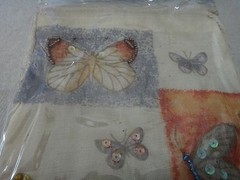 6 Ivory 5×7″ Muslin Butterfly printed on front Drawstring Beaded Favor Bags